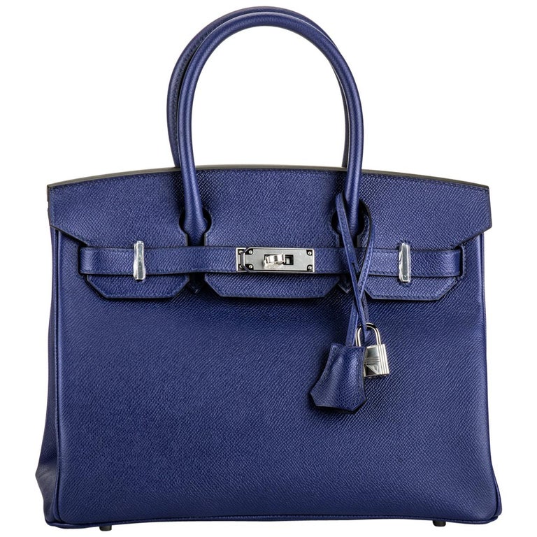 New in Box Hermes Blue Encre Birkin 30 Bag For Sale at 1stdibs