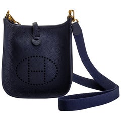 New in Box Hermes Blue Encre Mini Evelyne Crossbody Bag