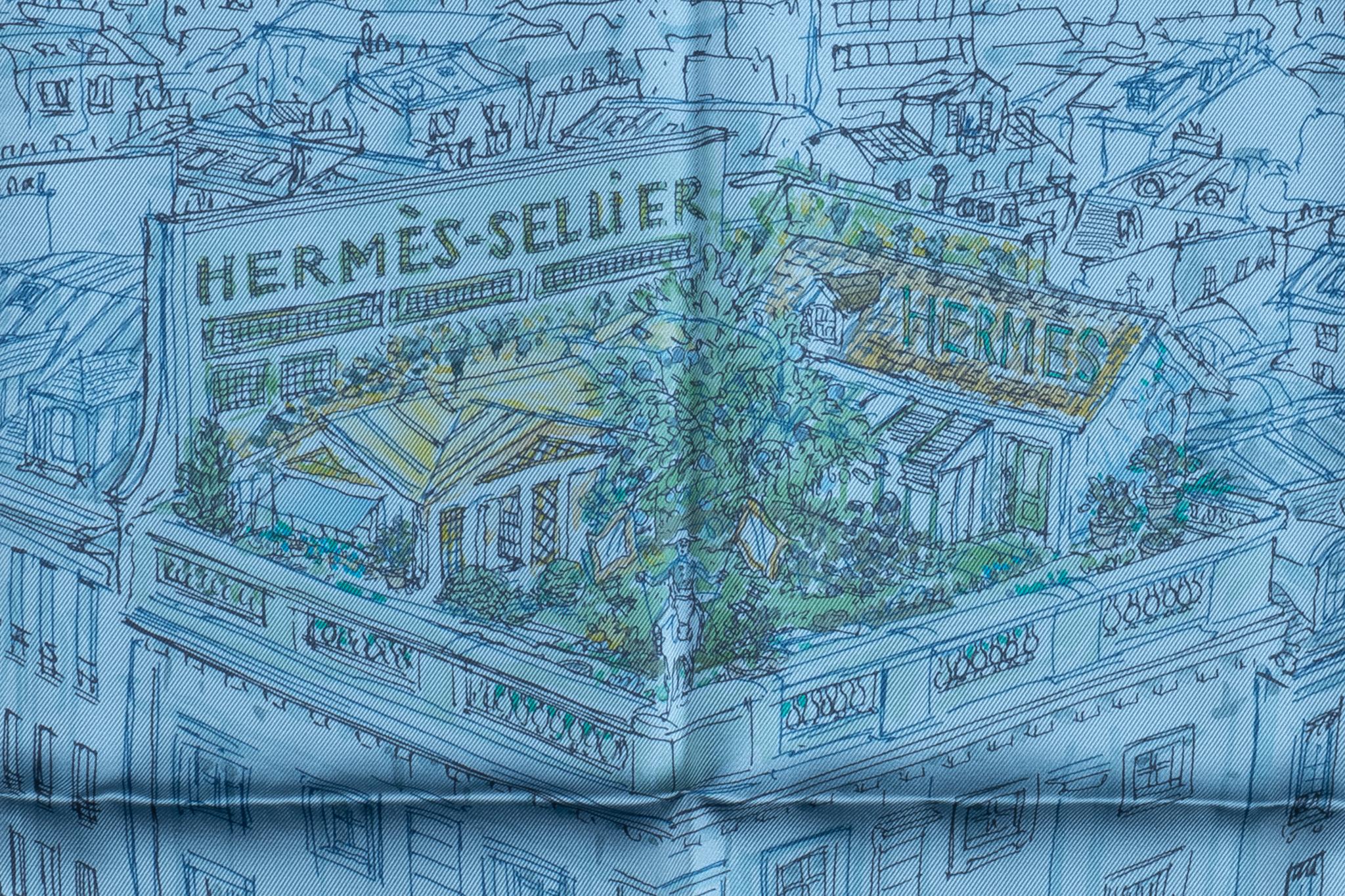 Women's New in Box Hermes Blue Le Jardin Silk Gavroche Scarf