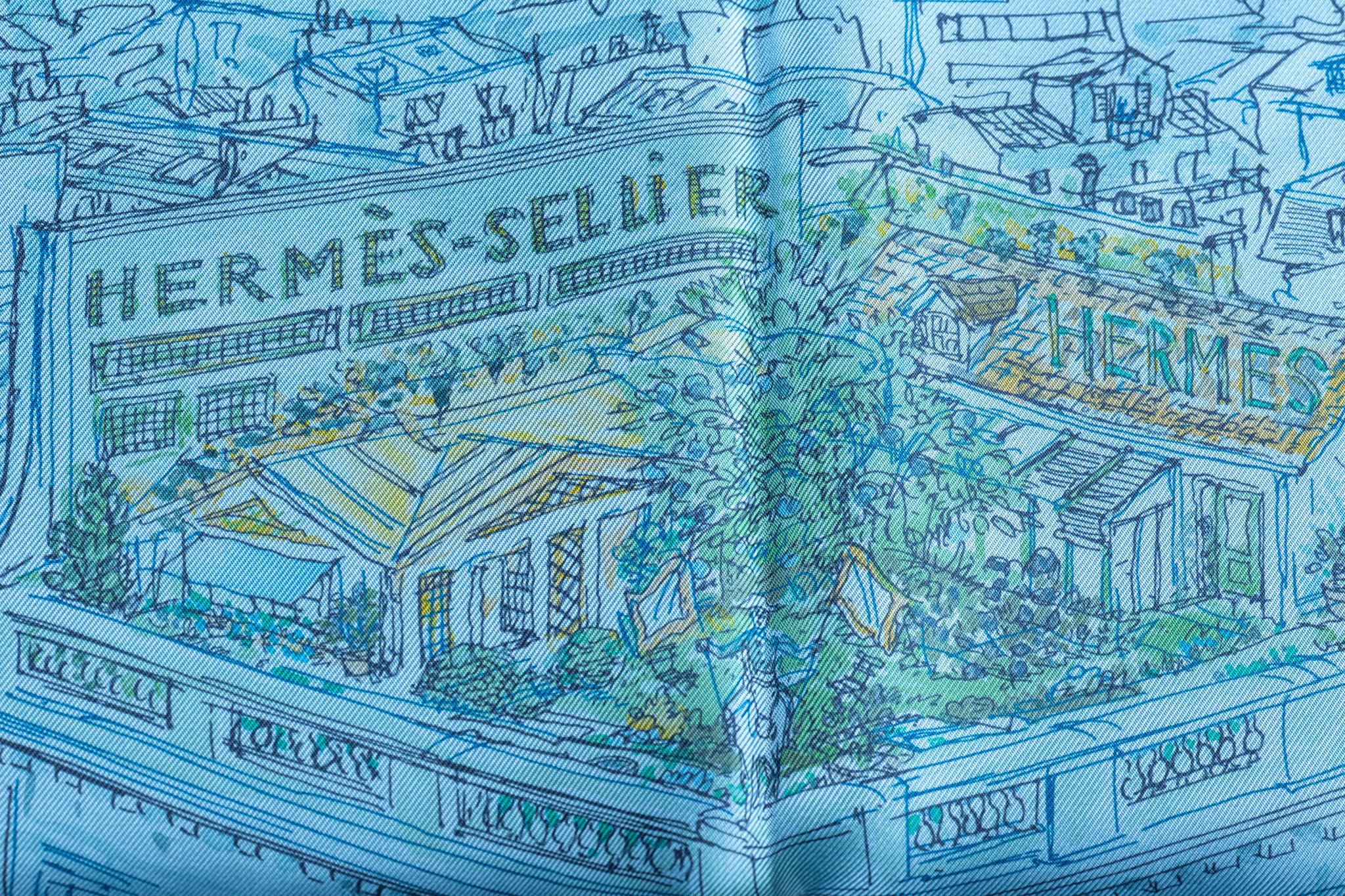 New in Box Hermes Blue Le Jardin Silk Gavroche Scarf 2
