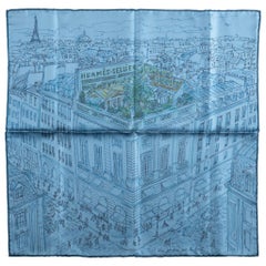 New in Box Hermes Blue Le Jardin Silk Gavroche Scarf
