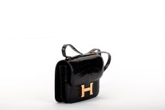 New in Box Hermes Blue Nuit Constance 18 Croc Bag