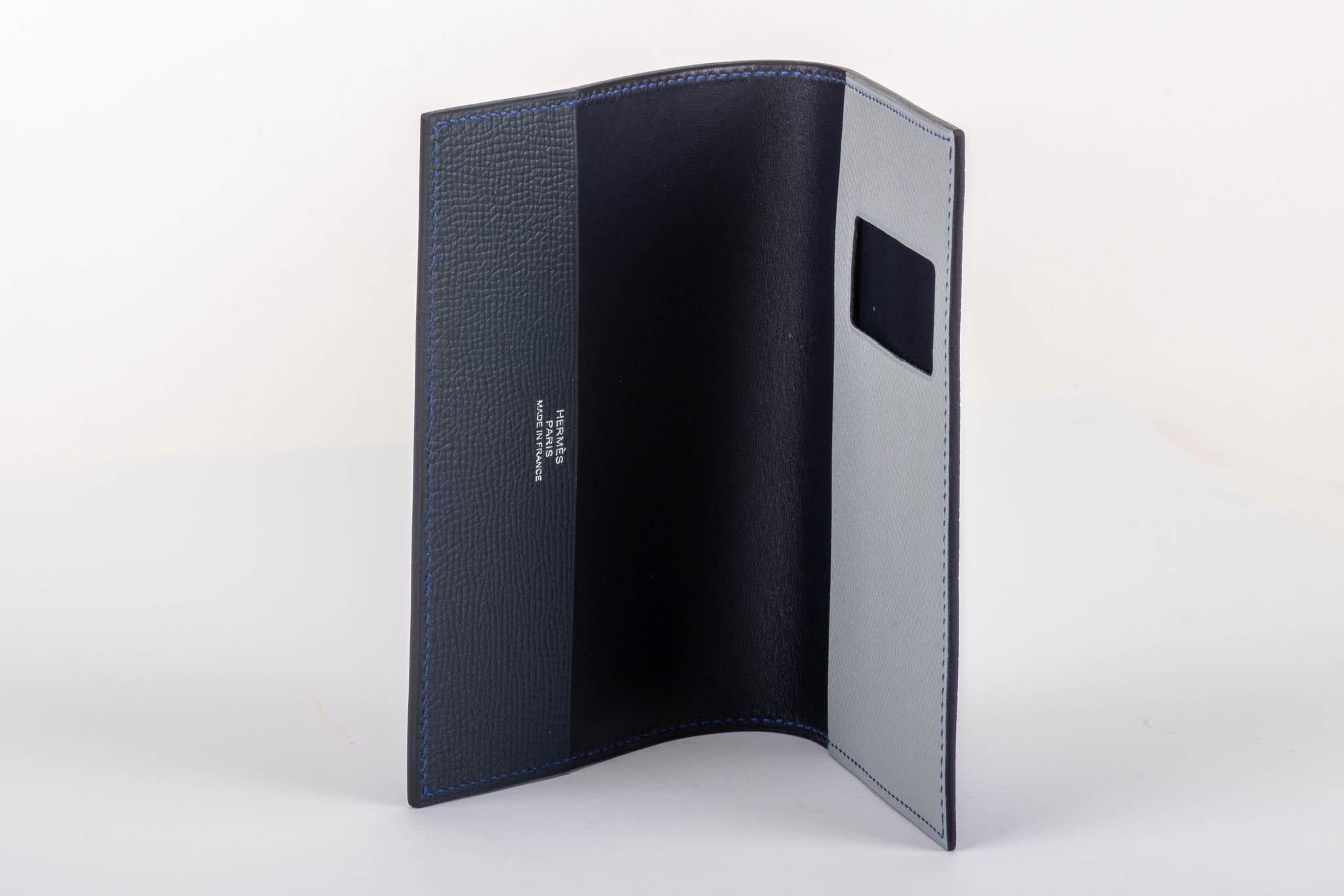 Hermes brand new in box tricolor electric blue passport holder in epsom leather . Comes with original box and ribbon.