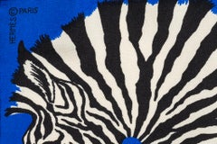 New in Box Hermès Blue Silk Pochette Zebra Scarf