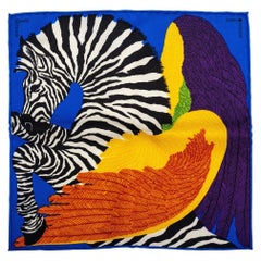 New in Box Hermès Blue Silk Pochette Zebra Scarf