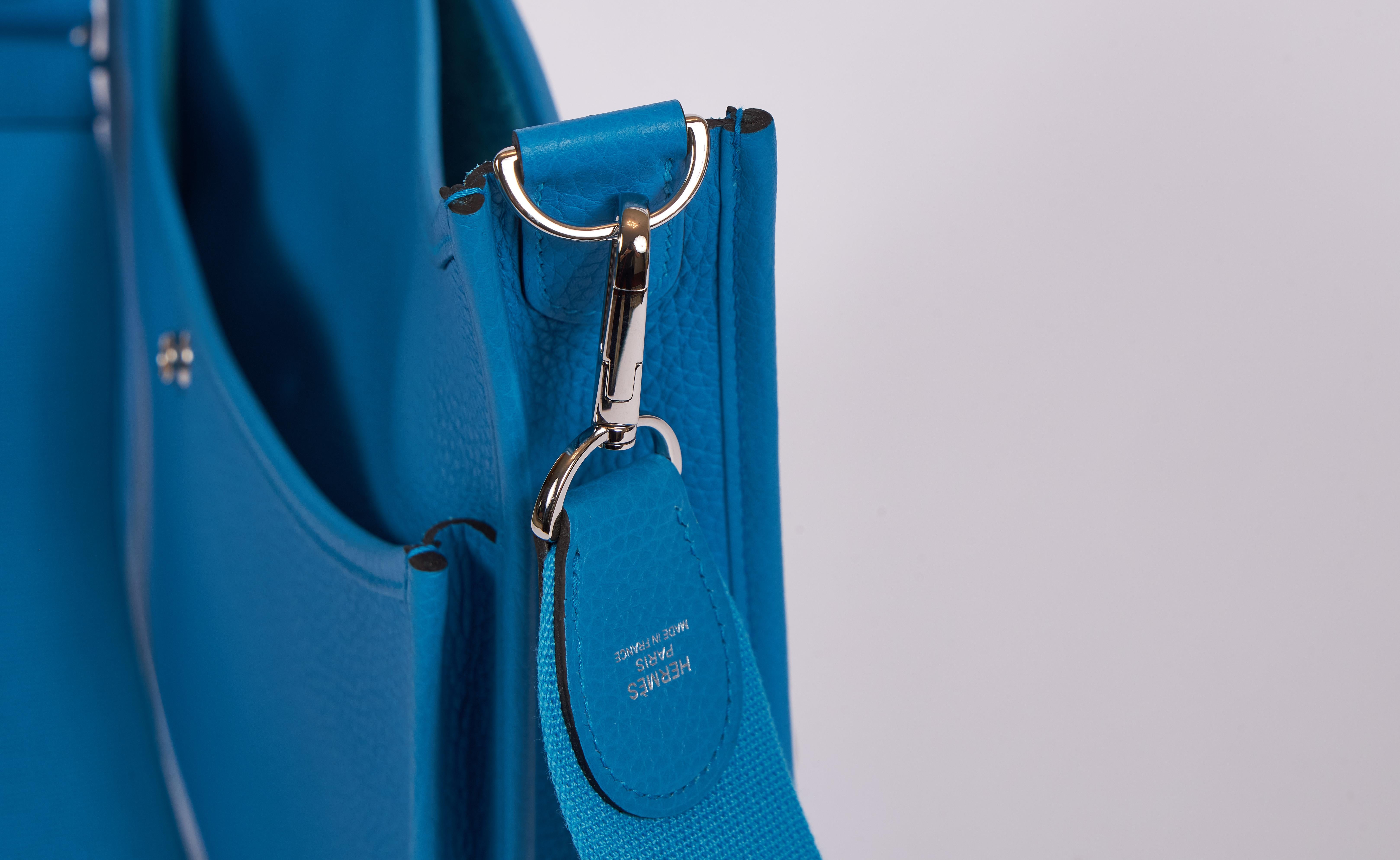 Women's New In Box Hermes Blue Zellige Evelyne PM Bag
