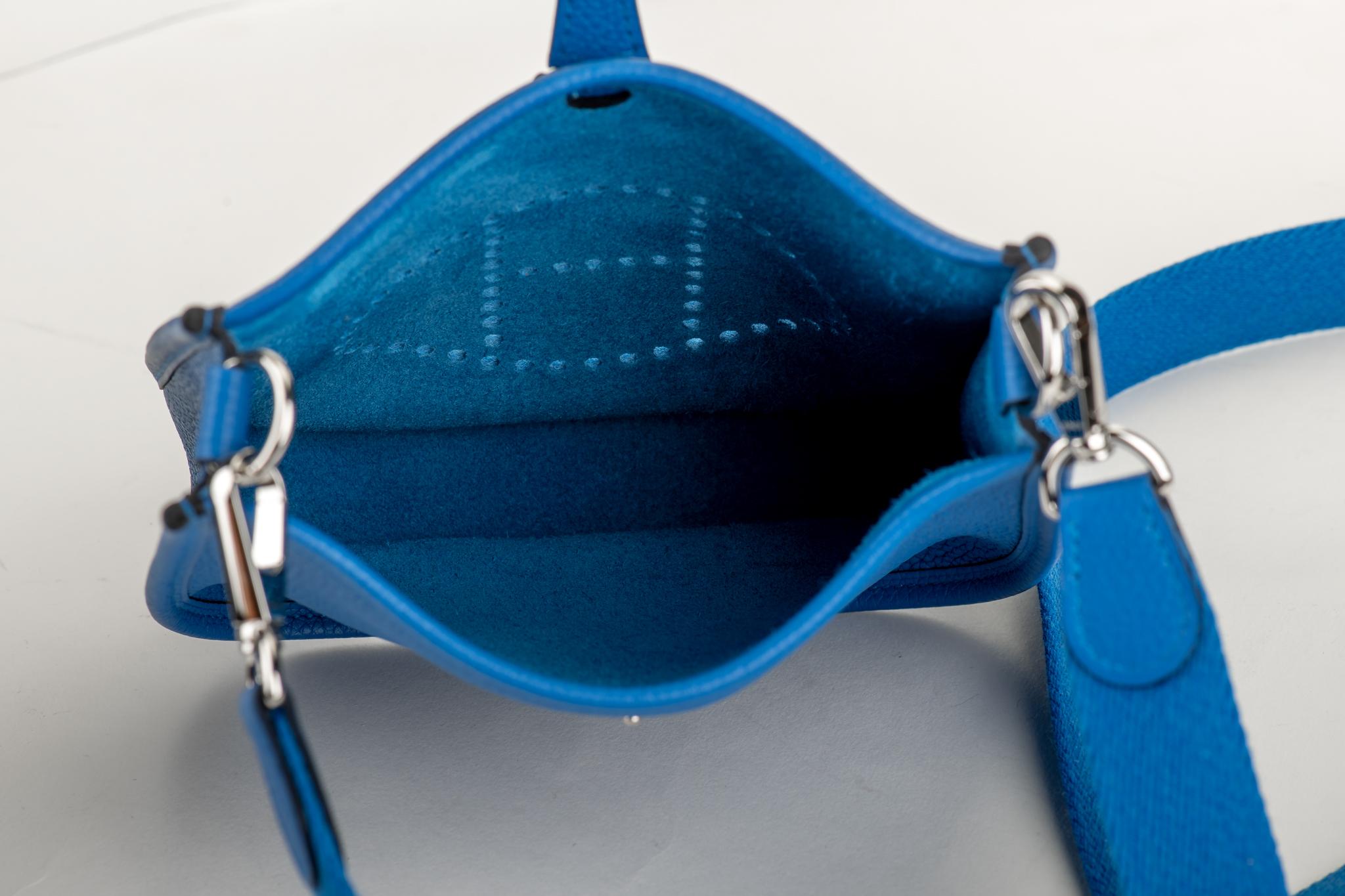New in Box Hermès Blue Zellige Mini Evelyne Bag 1