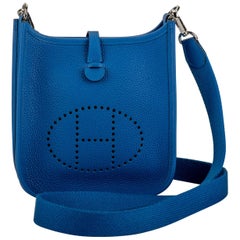 New in Box Hermès Blue Zellige Mini Evelyne Bag