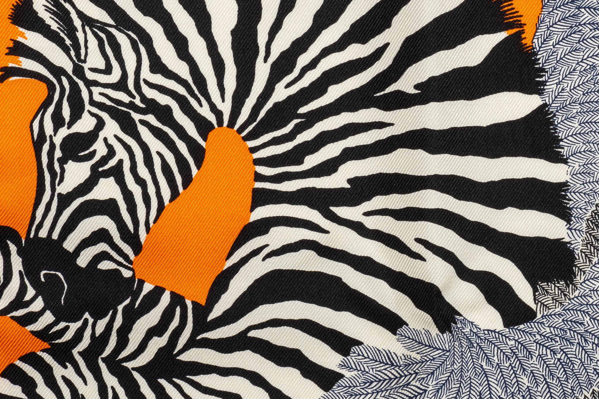 Beige New in Box Hermes Collectible Orange Zebra Pochette Scarf