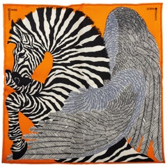 New in Box Hermes Collectible Orange Zebra Pochette Scarf