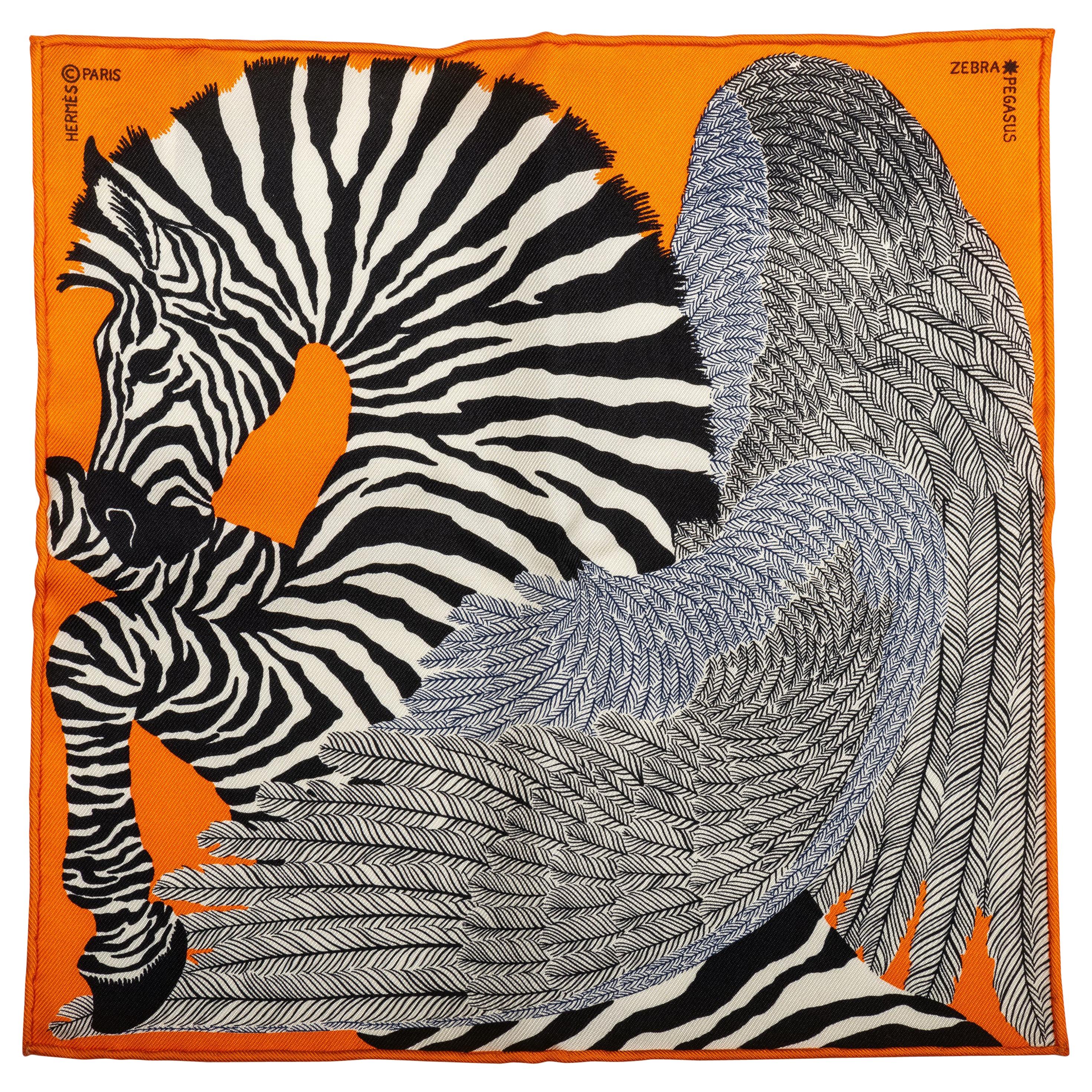 New in Box Hermes Collectible Orange Zebra Pochette Scarf