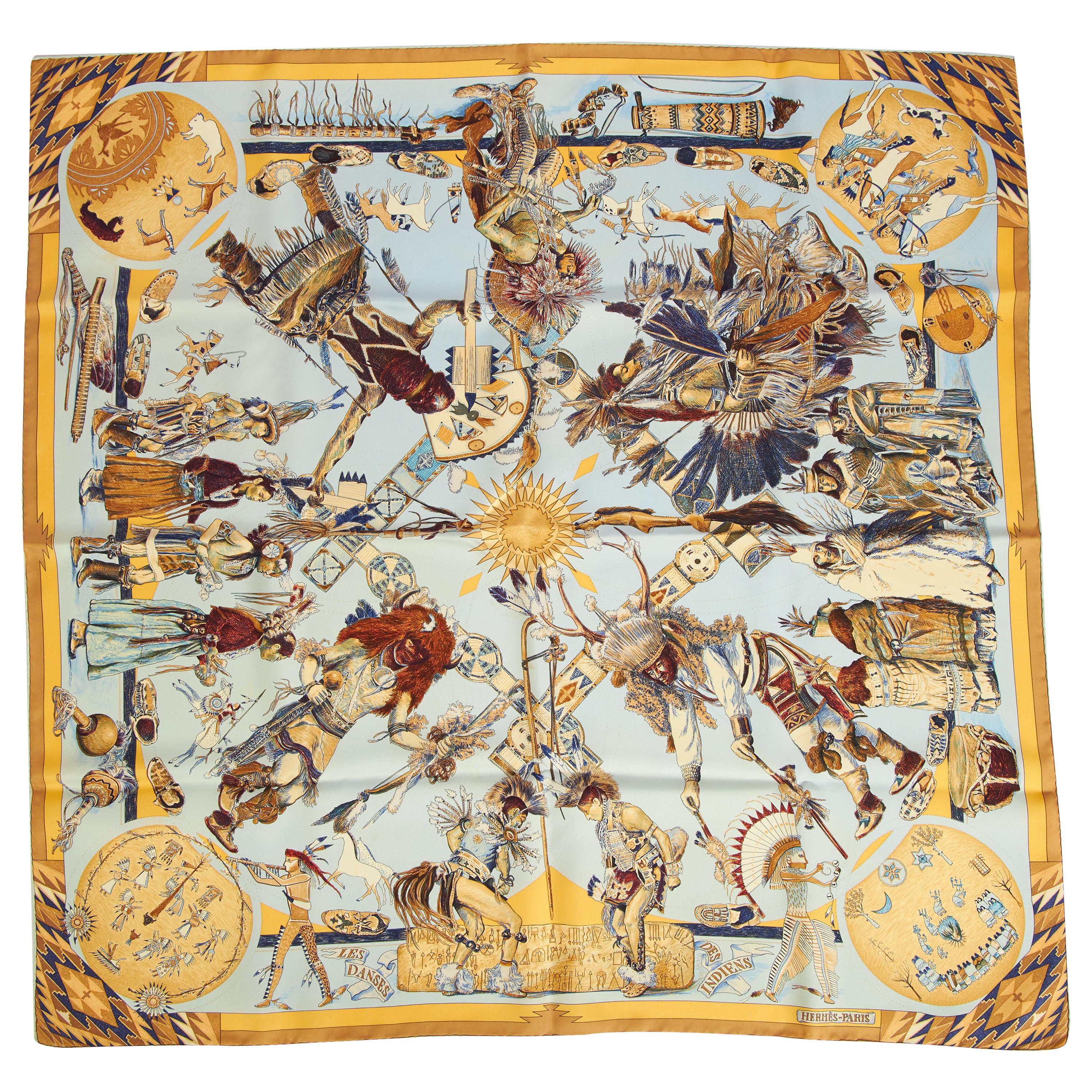 New in Box Hermès Dances des Indiennes Silk Twill Scarf For Sale