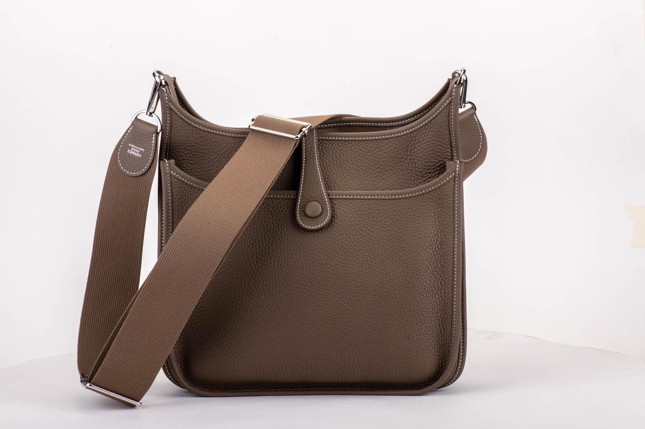 Black New in Box Hermes Evelyne PM Etoupe Palladium Crossbody Bag For Sale