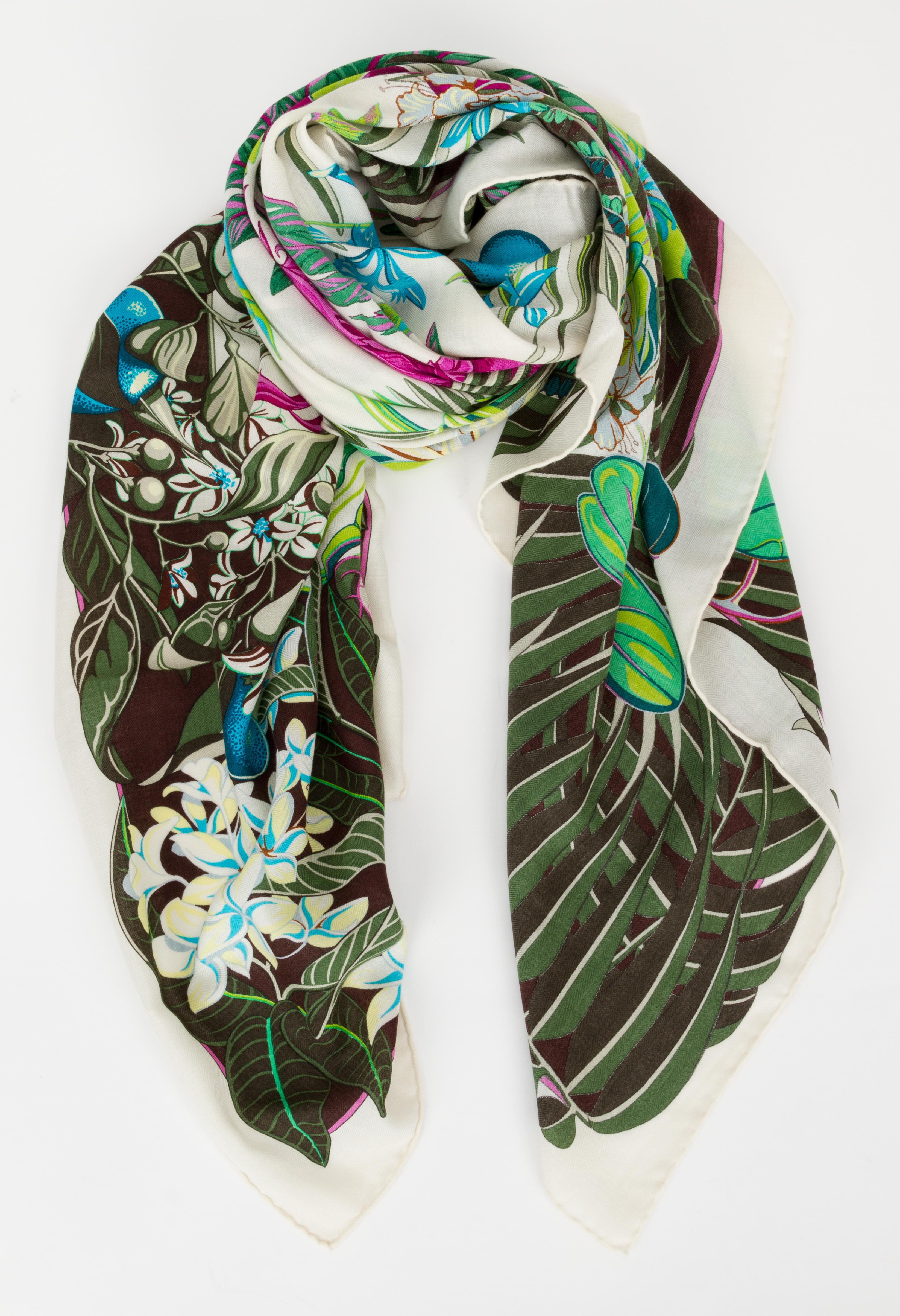 Gray New in Box Hermès Flamingo Party Cashmere Shawl