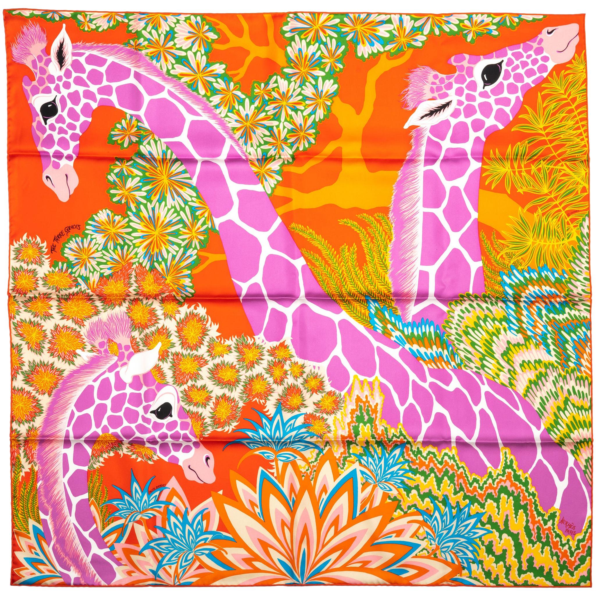 New in Box Hermes "Giraffes" Silk Scarf