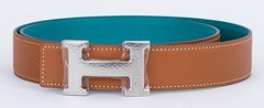 New in Box Hermes Gold Blue Paon Unisex H Belt