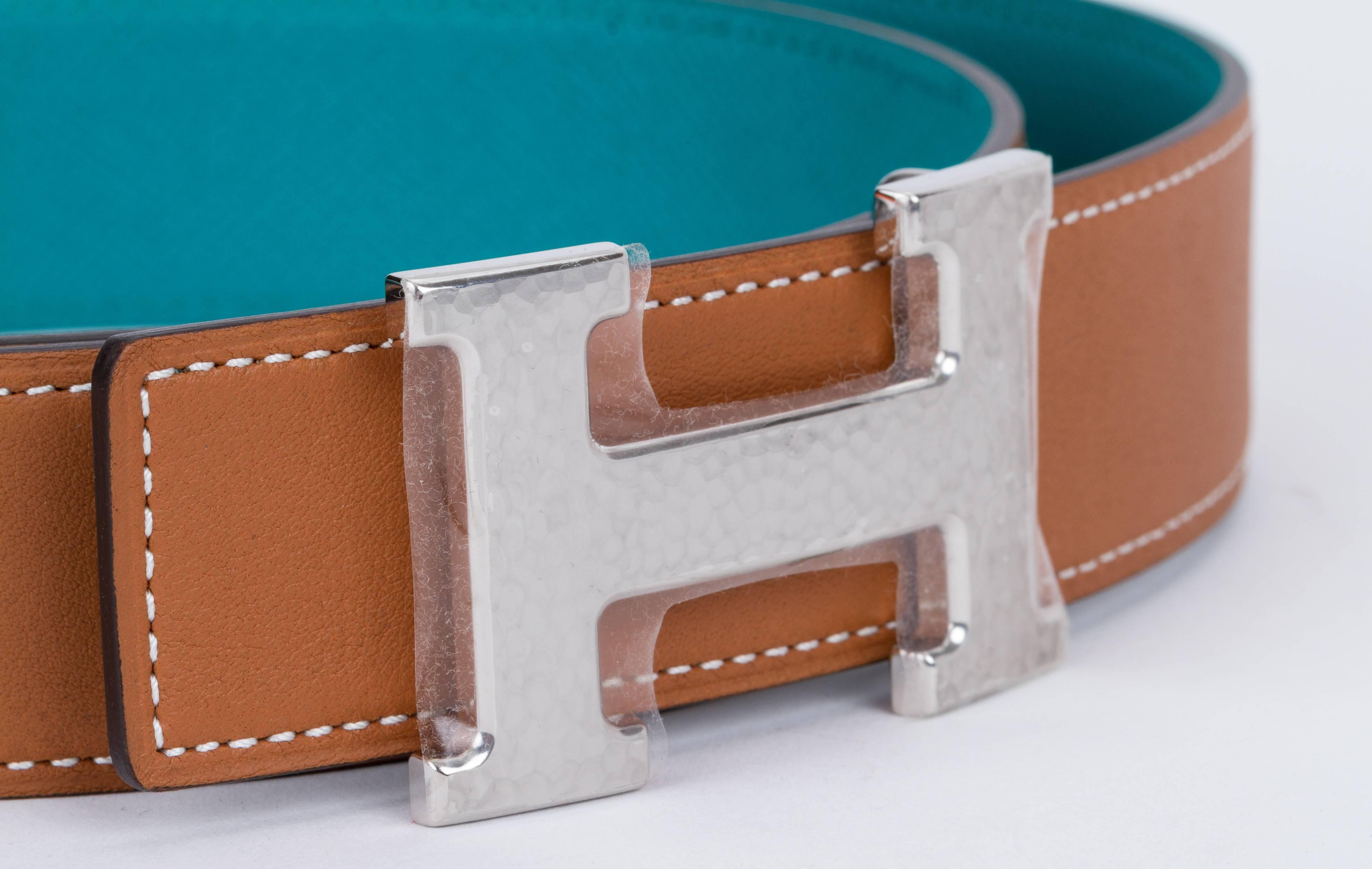 Orange New in Box Hermes Gold Blue Paon Unisex H Belt