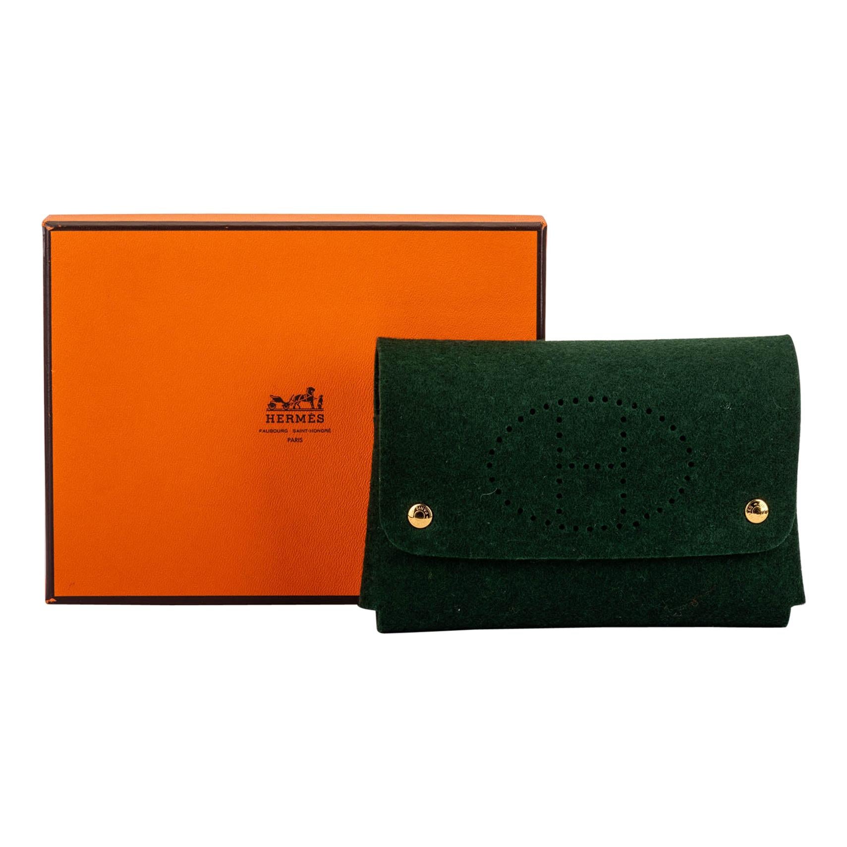 New in Box Hermès Green Perforated Felt Pouch