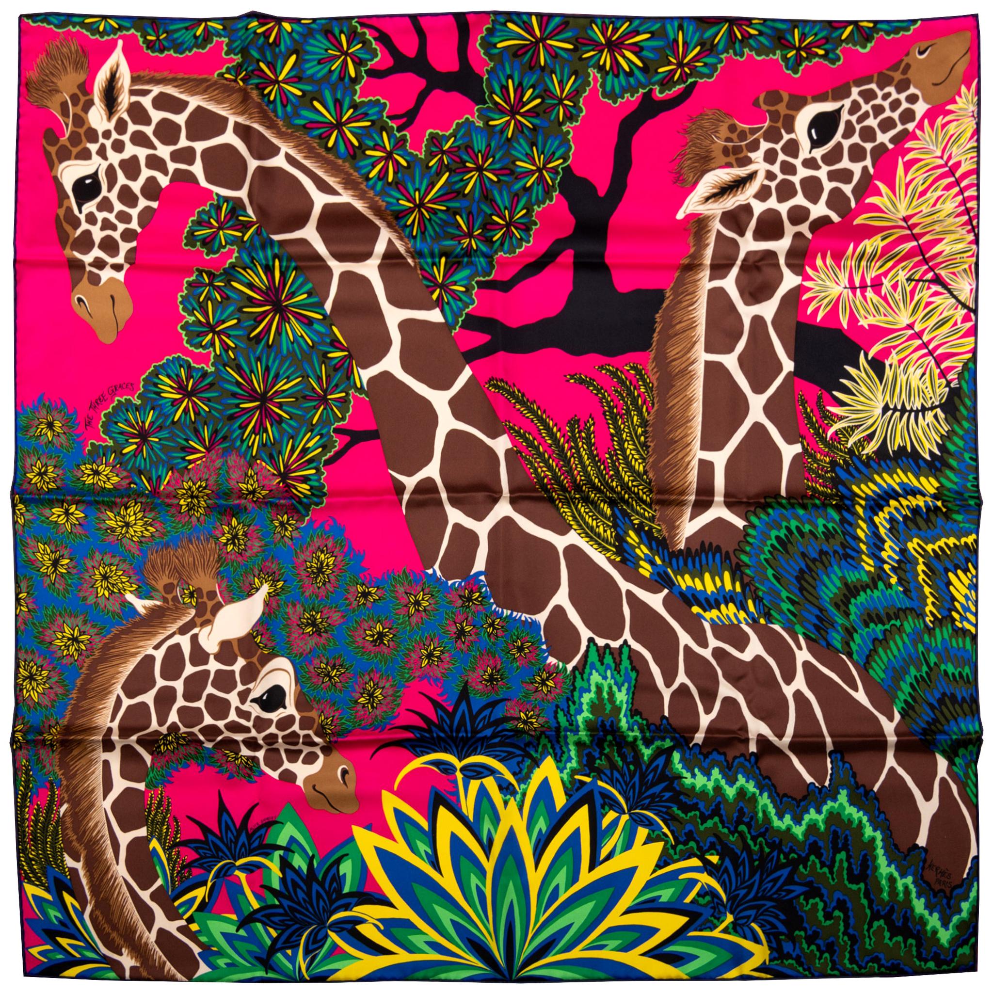 New in Box Hermes Hot Pink Giraffe Scarf