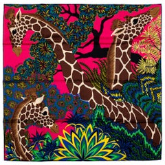 Nuovo in scatola Hermes Sciarpa Giraffa Rosa Caldo