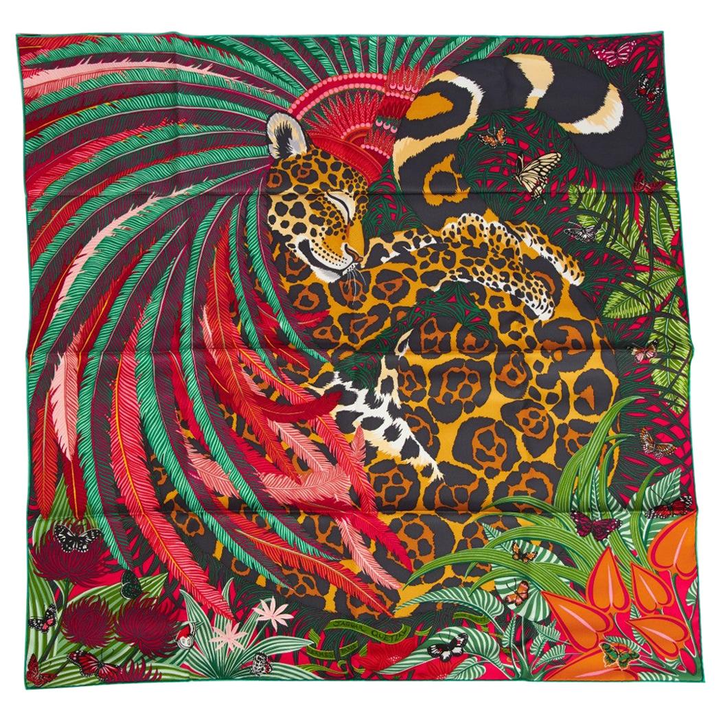 New in Box Hermès Jaguar Quetzal Silk Twill Scarf