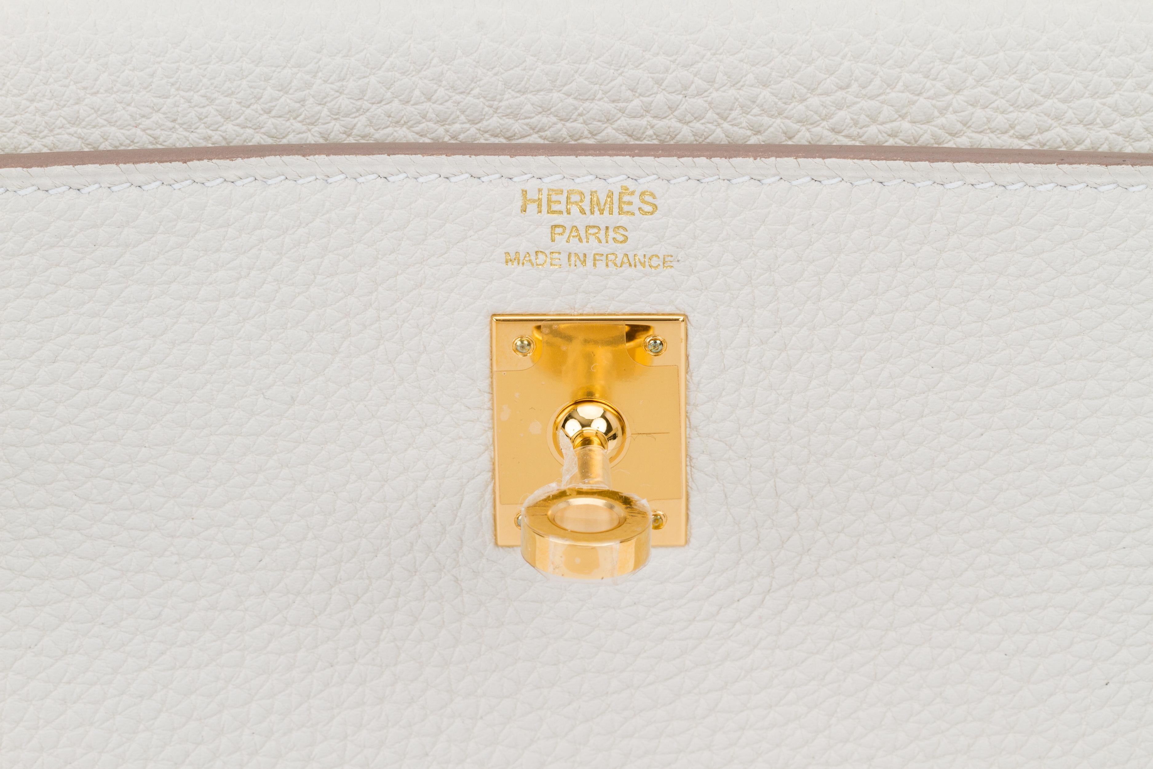 New in Box Hermes Kelly 25 Craie Togo Gold Hardware Bag 2