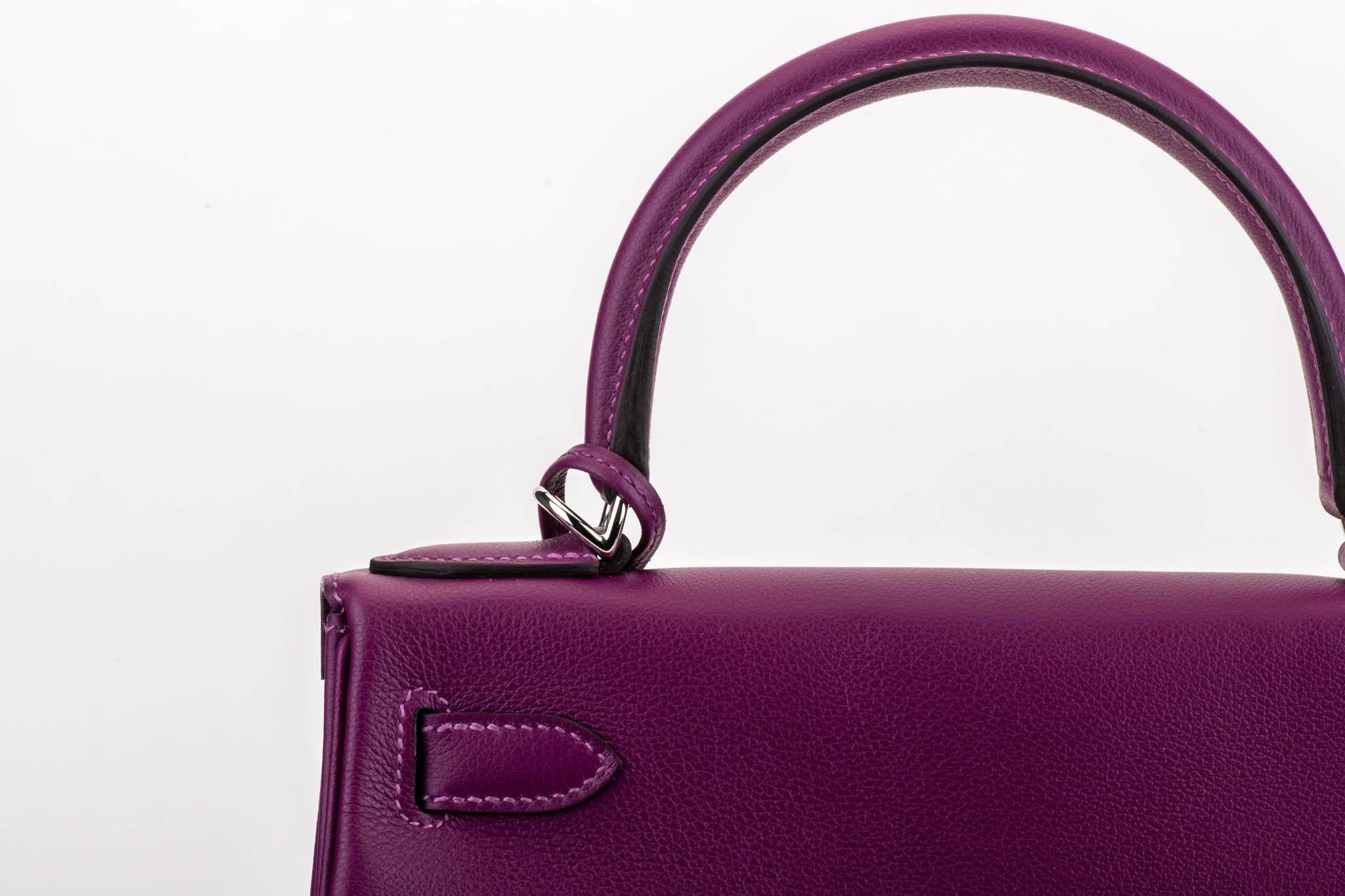 Purple New in Box Hermes Kelly 28 Anemone Palladium Bag