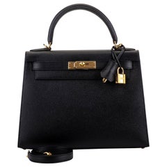 New in Box Hermes Kelly 28 cm Black Epsom Gold Bag