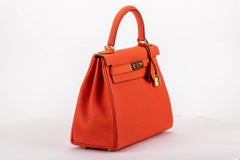 New in Box Hermes Kelly 28cm Feu Togo Gold Bag