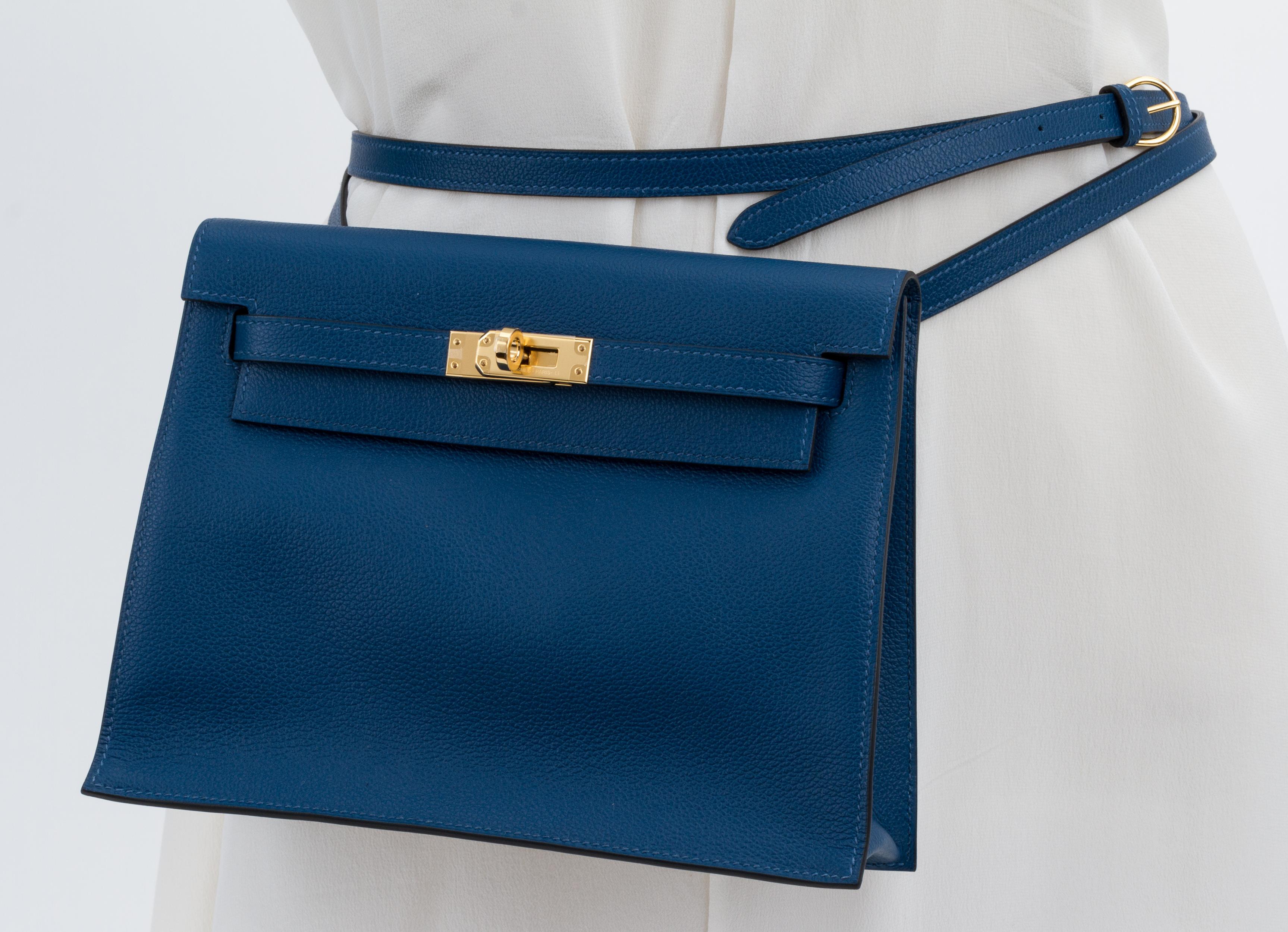 New in Box Hermes Kelly Danse Deep Blue Gold Bag 4