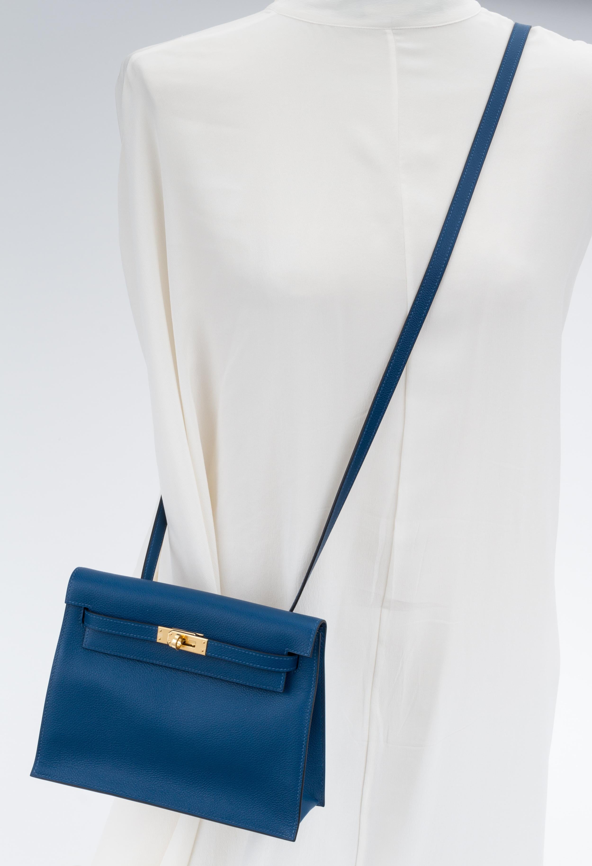 New in Box Hermes Kelly Danse Deep Blue Gold Bag 5