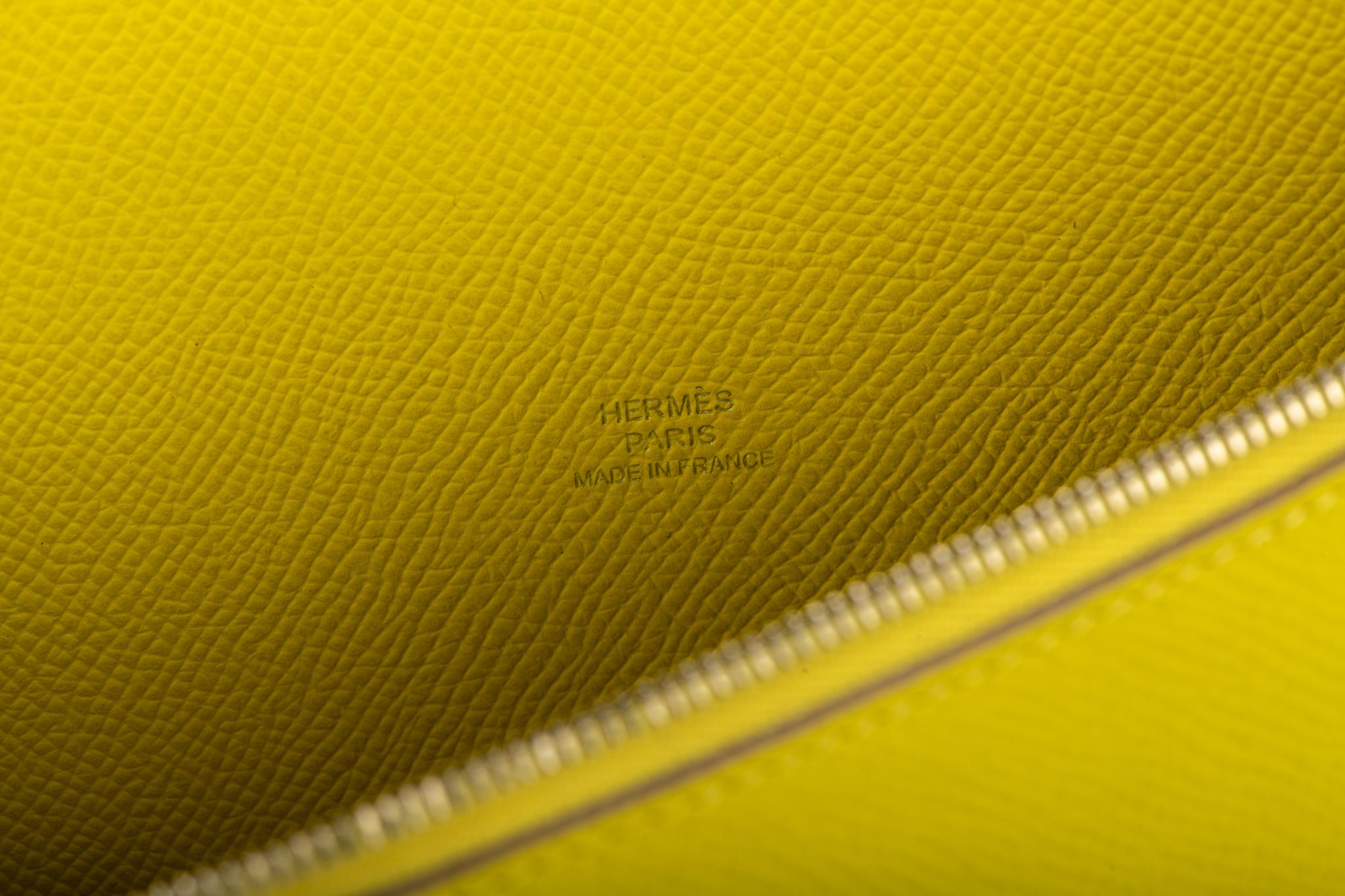 New in Box Hermès Lemon Yellow Epsom Clutch Bag For Sale 1