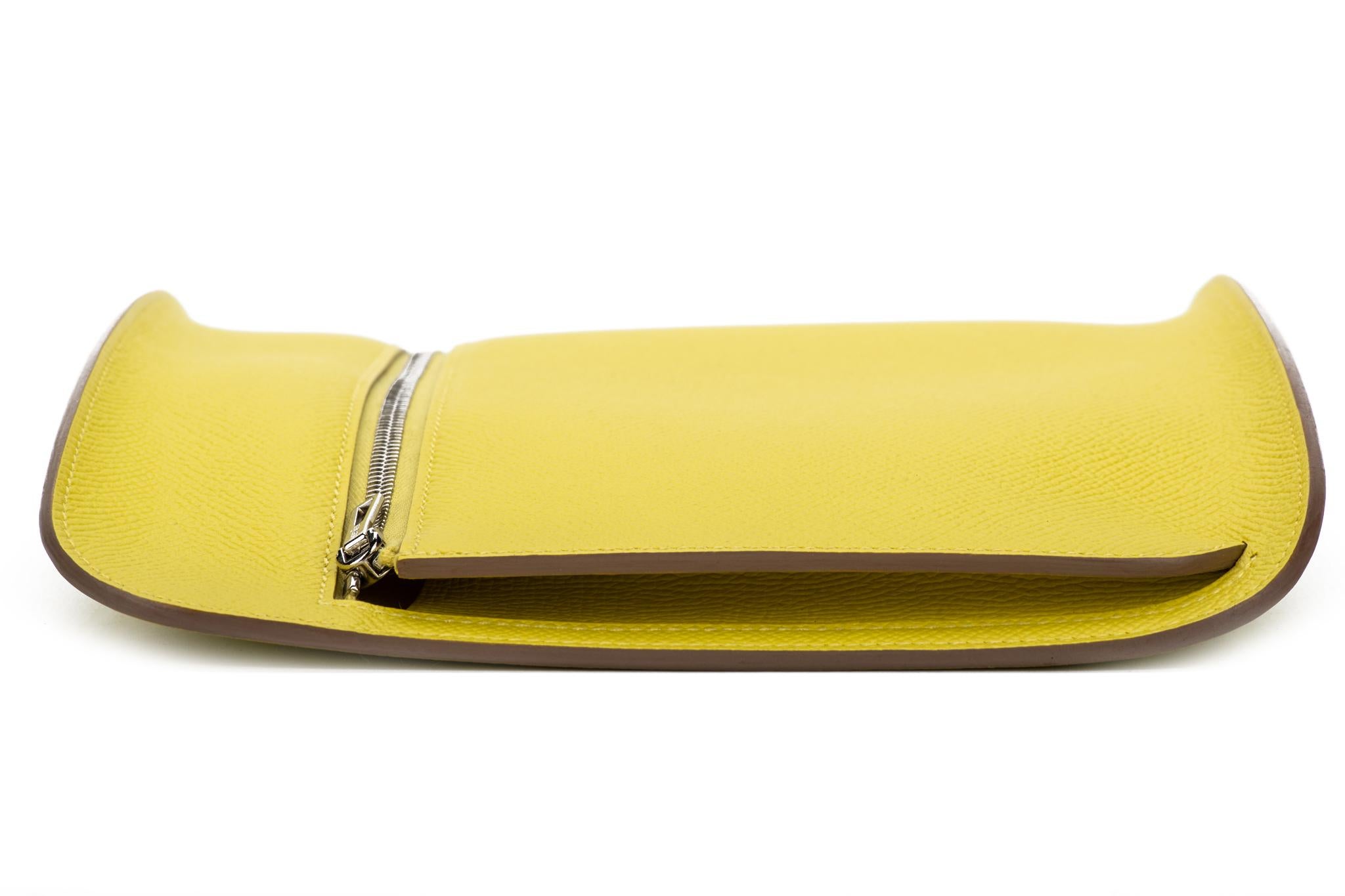 New in Box Hermès Lemon Yellow Epsom Clutch Bag For Sale 5