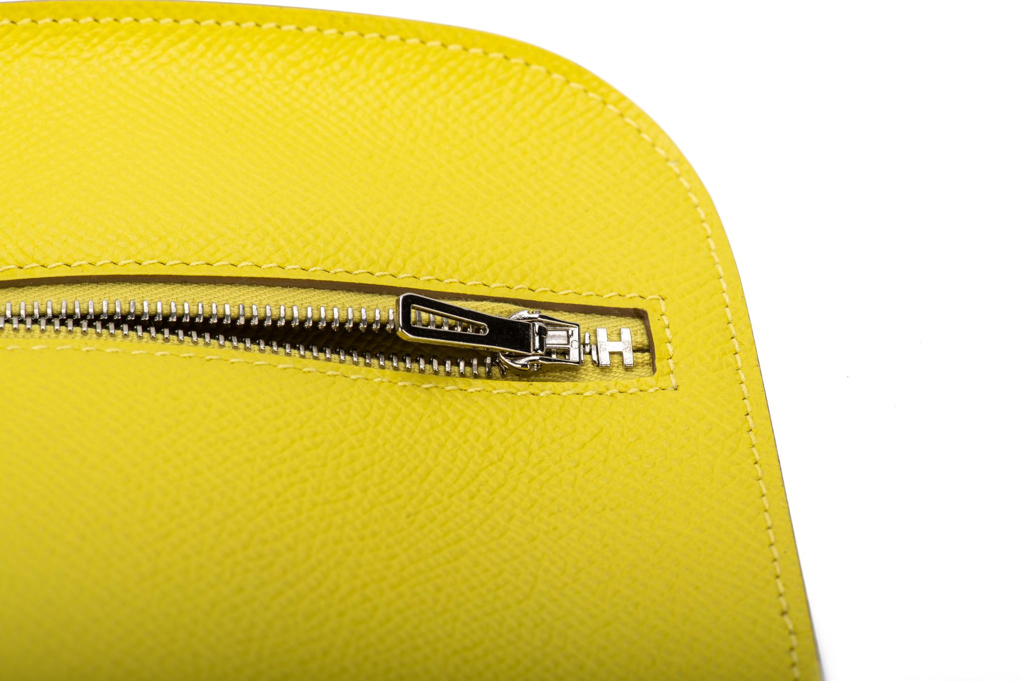 New in Box Hermès Lemon Yellow Epsom Clutch Bag For Sale 6