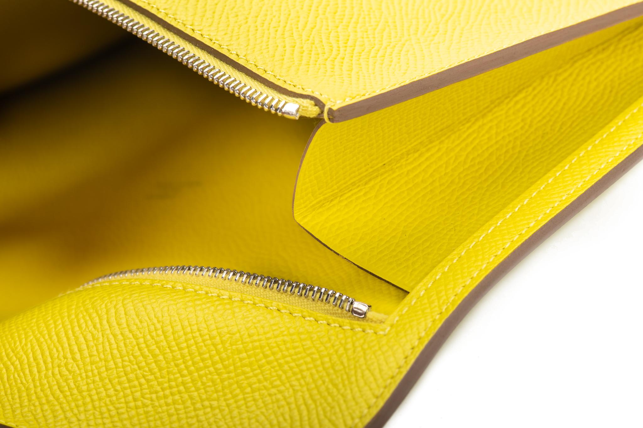 New in Box Hermès Lemon Yellow Epsom Clutch Bag For Sale 8