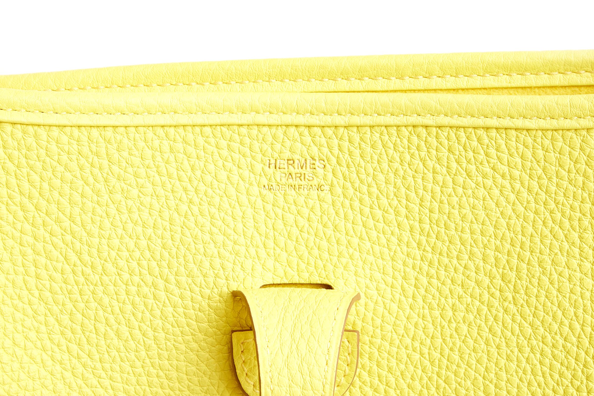 New in Box Hermès  Lime Yellow Evelyne PM Crossbody Bag For Sale 3