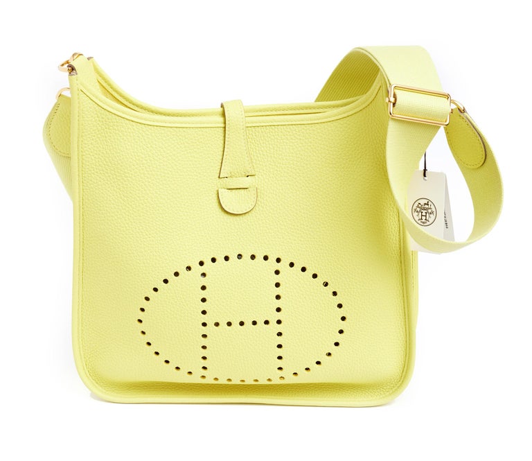 New in Box Hermès Lime Yellow Evelyne PM Crossbody Bag For Sale at ...