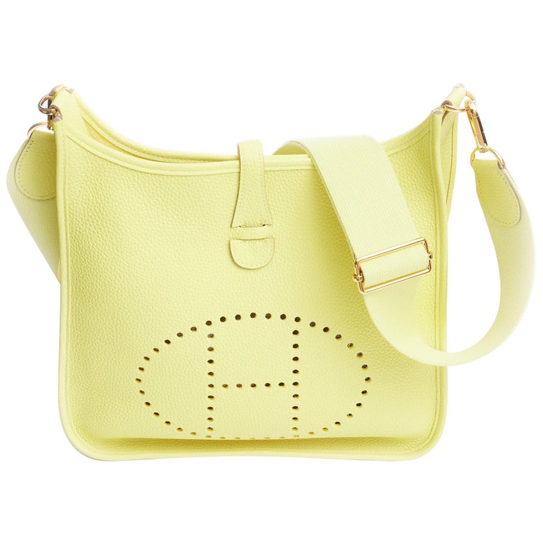 New in Box Hermès Lime Yellow Evelyne PM Crossbody Bag For Sale at