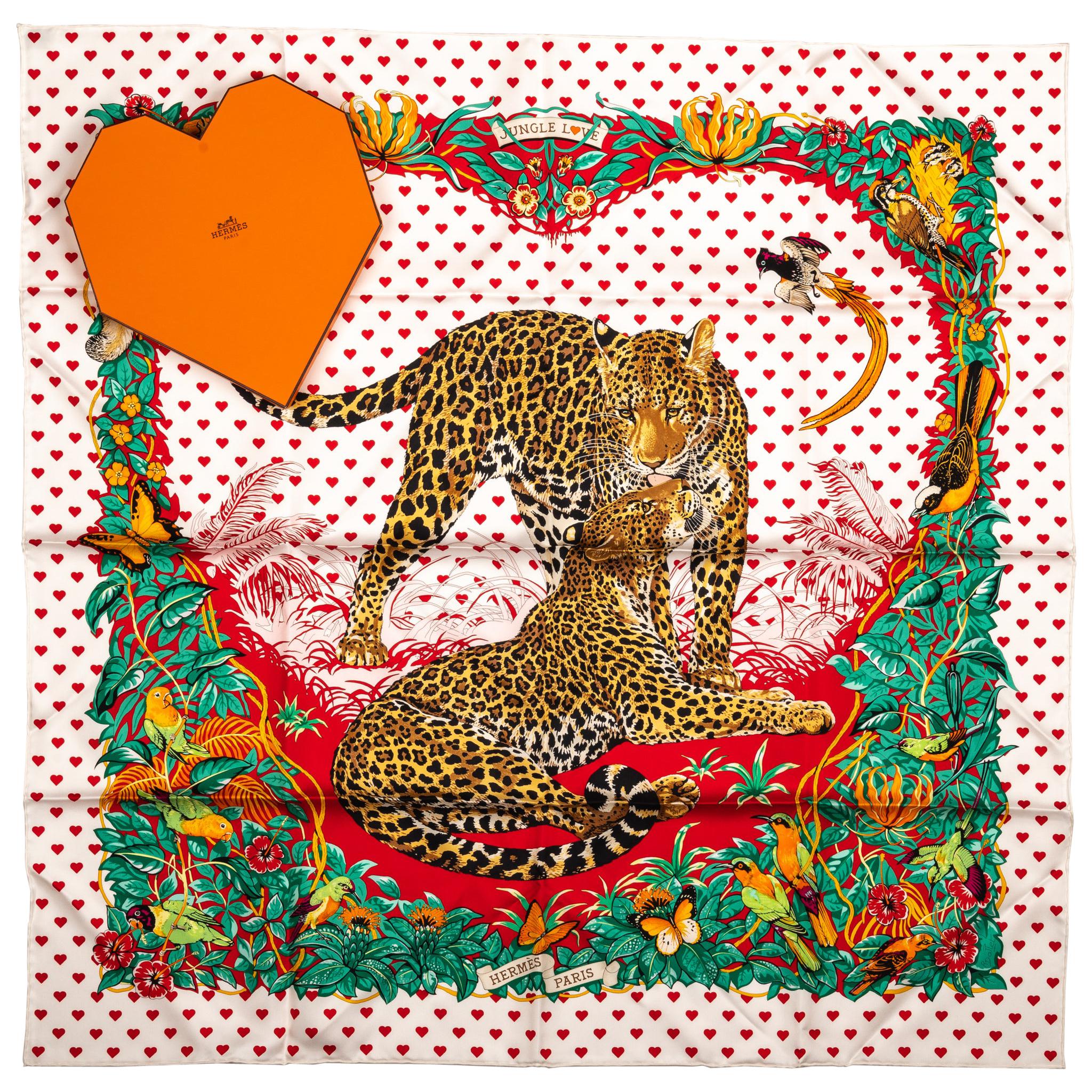 New in Box Hermes Limited Edition  Jungle Love Hearts Dallet Scarf For Sale