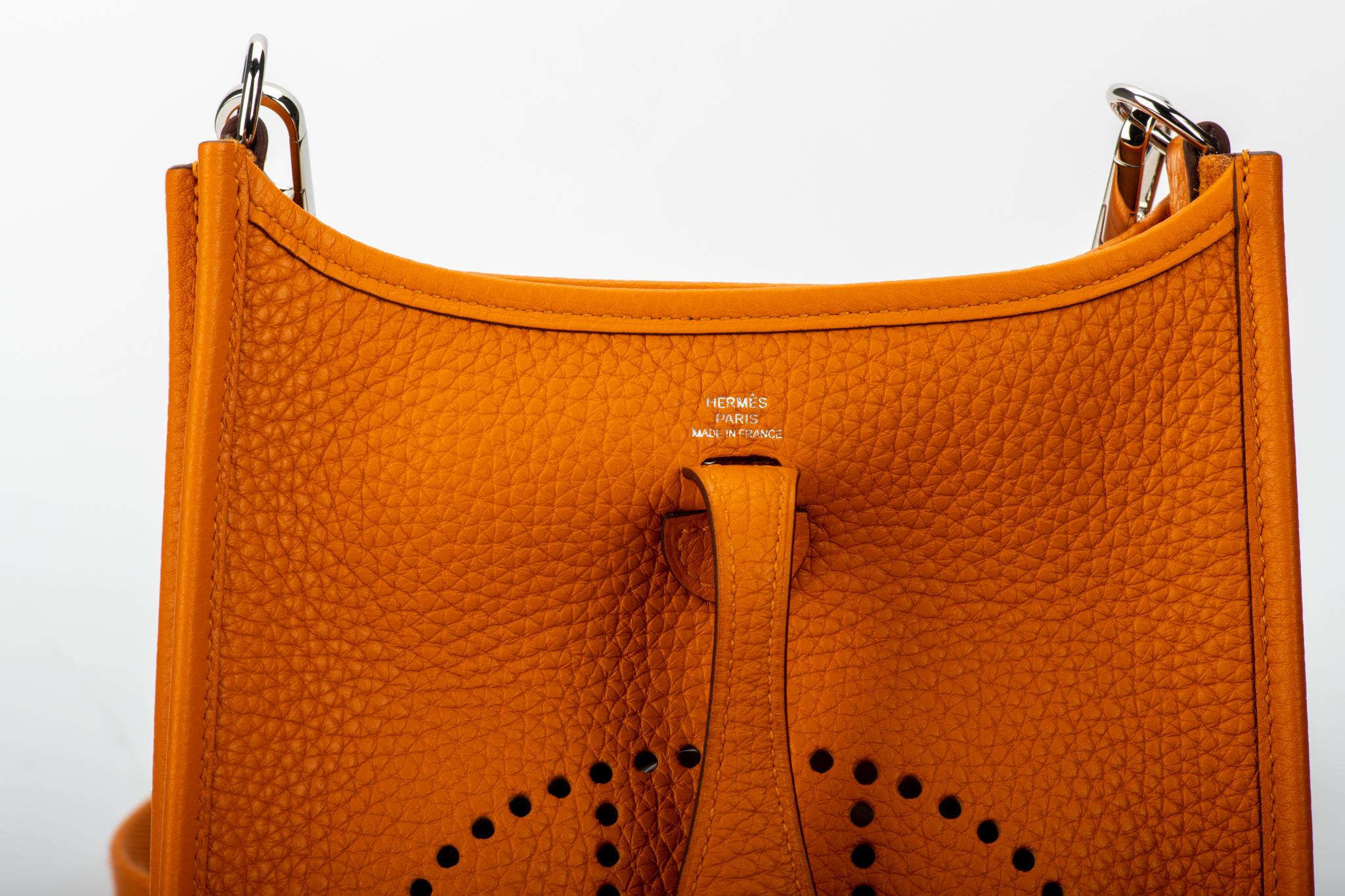 New in Box Hermes Mini Evelyne Apricot Crossbody Bag In New Condition In West Hollywood, CA