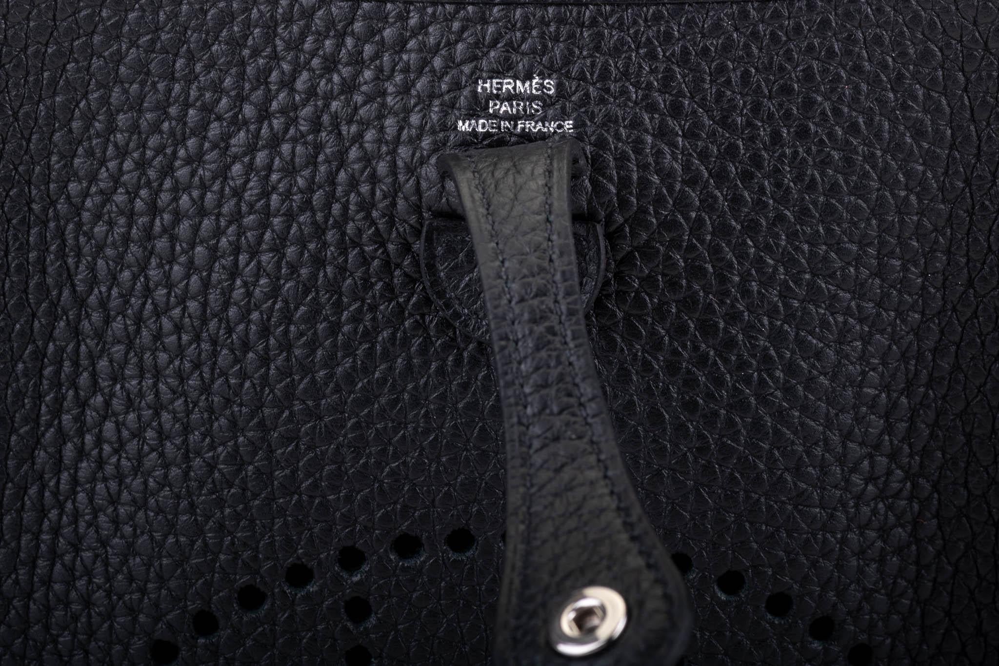 Women's New in Box Hermes Mini Evelyne Black Palladium Crossbody Bag