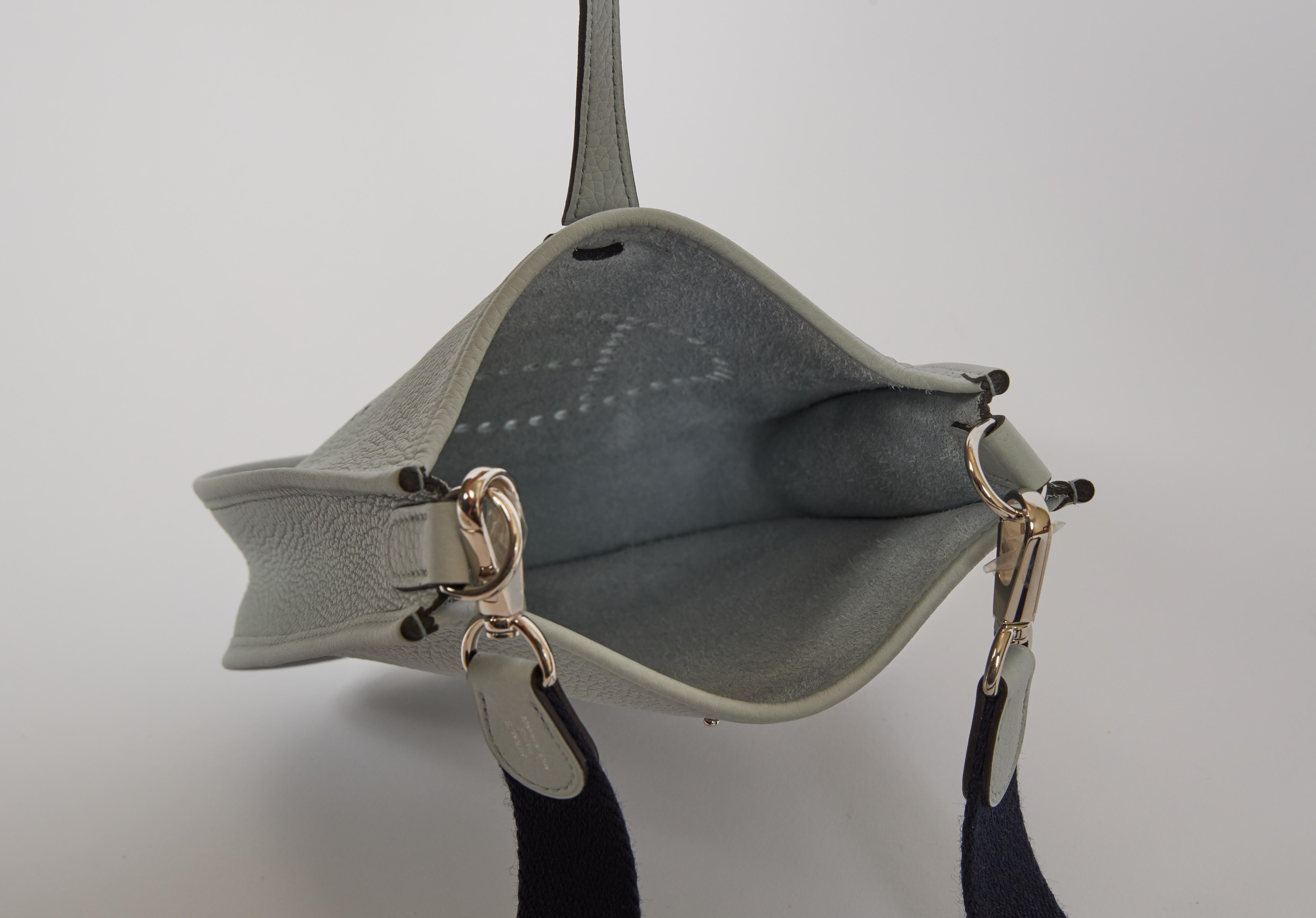Women's New in Box Hermes Mini Evelyne Blue Pale Indigo Crossbody