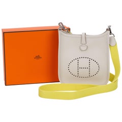 New in Box Hermes Mini Evelyne Craie/Lime Crossbody Bag
