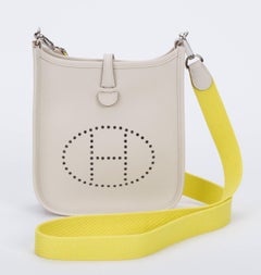 New in Box Hermes Mini Evelyne Craie/Lime Crossbody Bag
