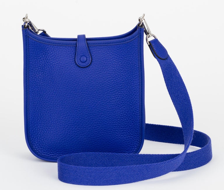 New in Box Hermes Mini Evelyne Electric Blue Crossbody Bag at 1stdibs