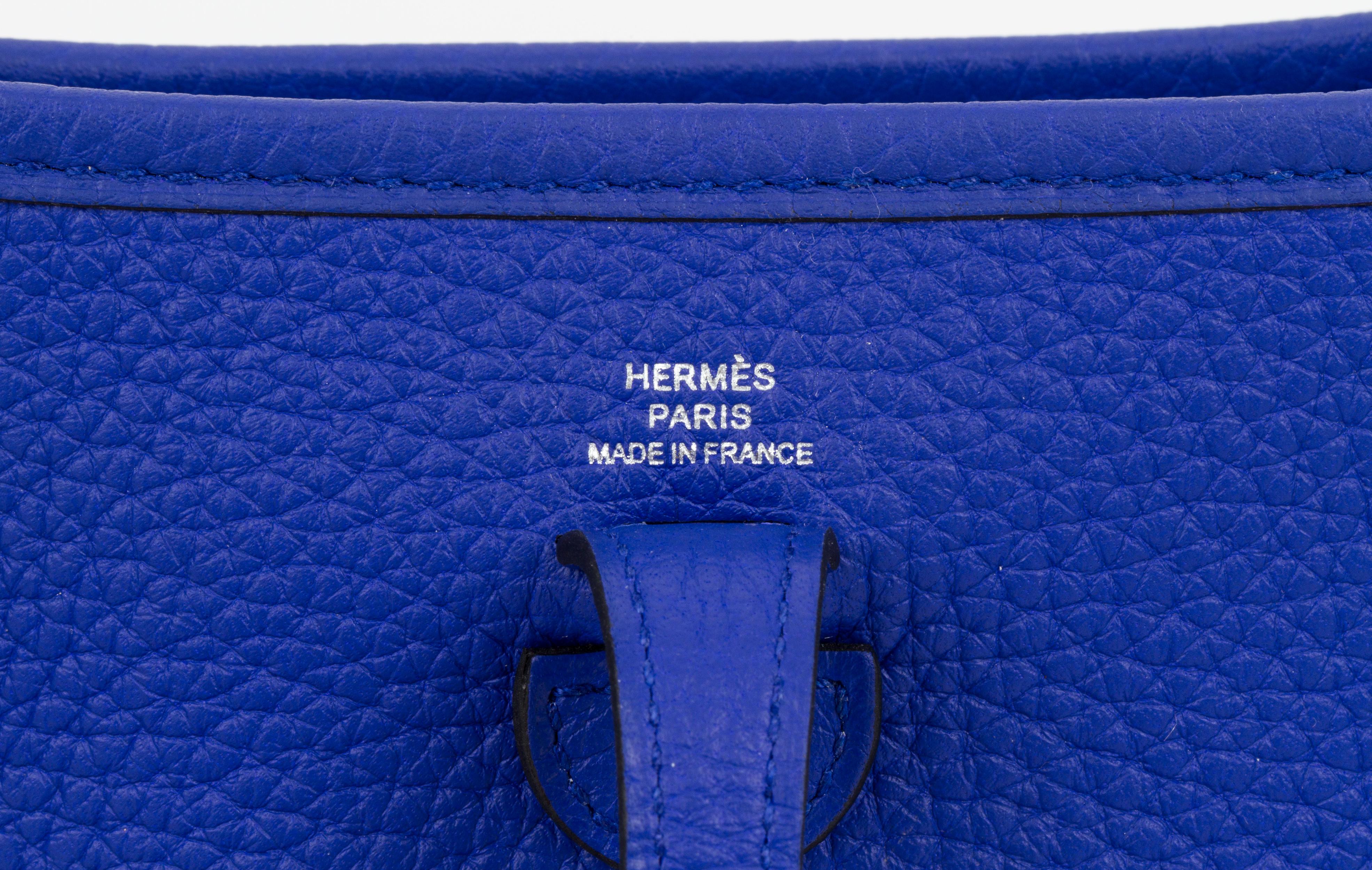 Neu in Box Hermes Mini Evelyne Electric Blue Umhängetasche Damen