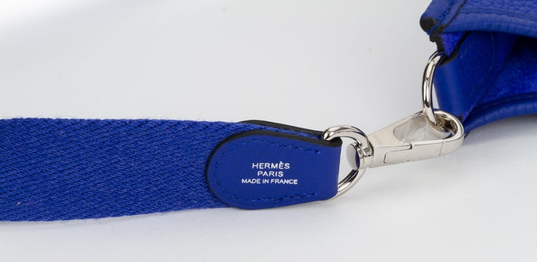 New Hermès Etoupe and Blue Mini Evelyne in Box For Sale at 1stDibs
