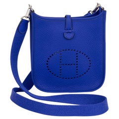 New in Box Hermes Mini Evelyne Electric Blue Crossbody Bag