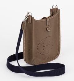 New in Box Hermes Mini Evelyne Etoupe Blue Bag