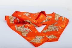 New in Box Hermes Orange Guepards Maxi Twilly Thin Scarf